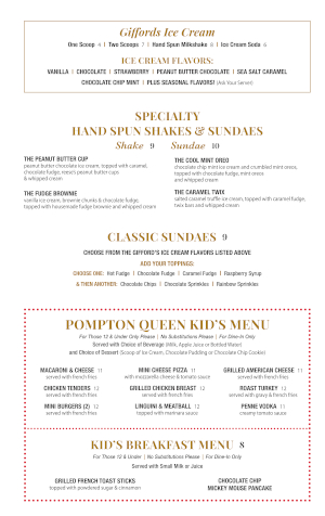 Pompton Queen Menu - Deserts Cont. & Kids - Ice Cream/Shakes & Sundaes/Kids Menu